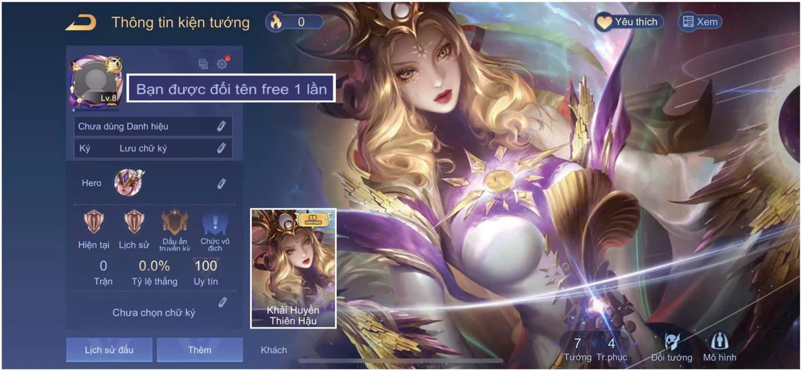 ACC REG LQ: Ilumia khải huyền thiên hậu, sẵn tướng, free đổi tên, trắng thông tin… bao ban bao back
